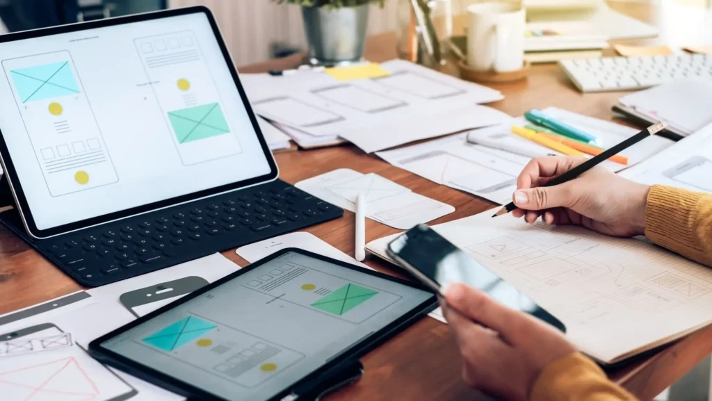 Web designer working on website ux app development.