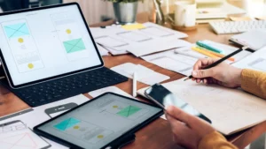 Web designer working on website ux app development.